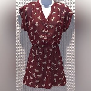 Mimi Chica GALLOPING HORSES Button Up Button V- Neck, Cap Sleeve Rodeo Dress
